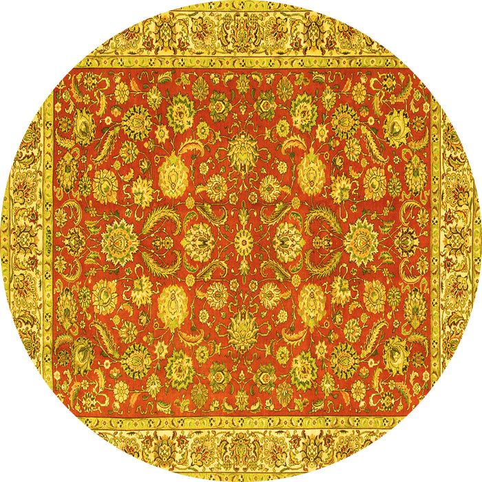 Round Persian Yellow Traditional Rug, tr181yw