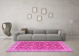Machine Washable Persian Pink Traditional Rug in a Living Room, wshtr181pnk