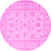 Round Machine Washable Persian Pink Traditional Rug, wshtr1820pnk