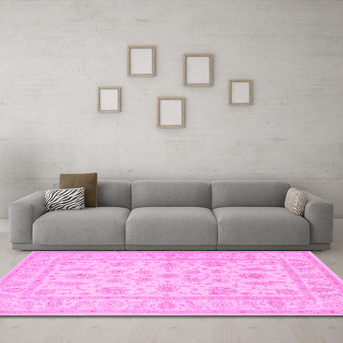 Machine Washable Persian Pink Traditional Rug in a Living Room, wshtr1820pnk