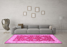 Machine Washable Persian Pink Traditional Rug in a Living Room, wshtr1821pnk