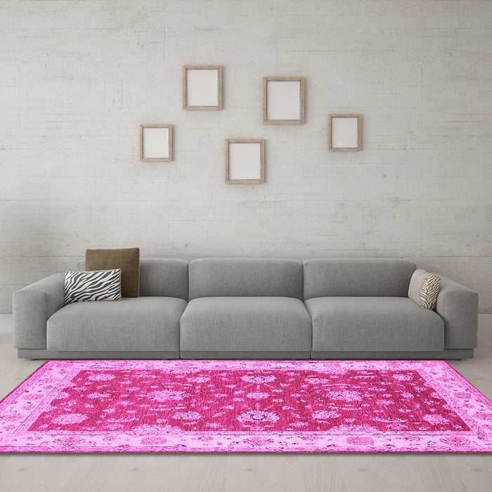 Machine Washable Persian Pink Traditional Rug in a Living Room, wshtr1821pnk