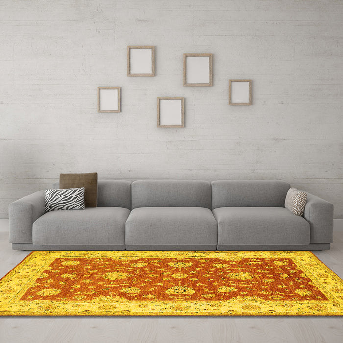 Machine Washable Persian Yellow Traditional Rug in a Living Room, wshtr1821yw