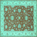 Square Machine Washable Persian Turquoise Traditional Area Rugs, wshtr1821turq