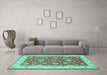 Machine Washable Persian Turquoise Traditional Area Rugs in a Living Room,, wshtr1821turq