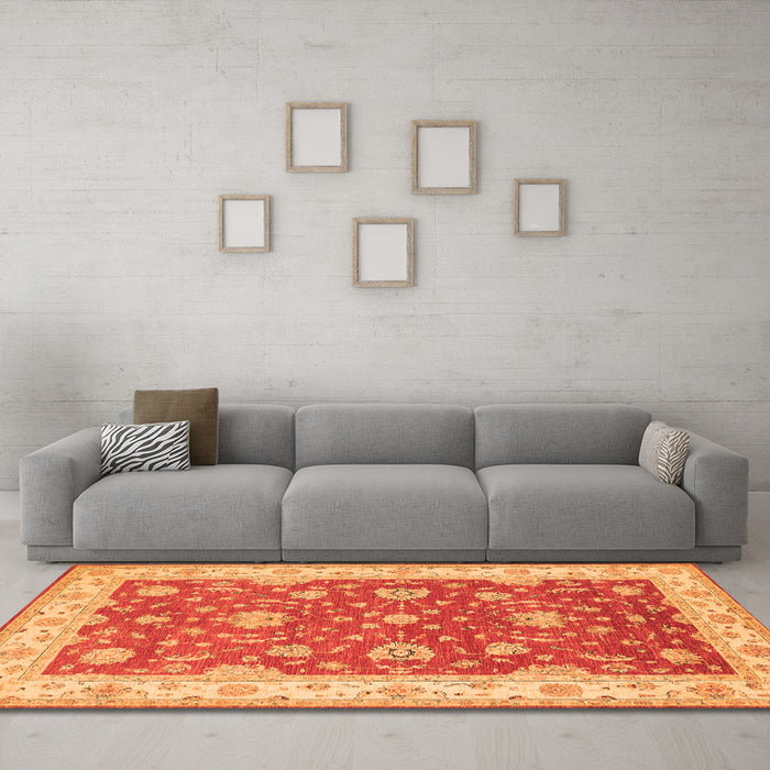 Machine Washable Persian Orange Traditional Area Rugs in a Living Room, wshtr1821org