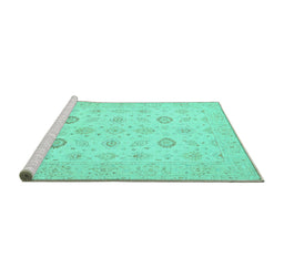 Sideview of Machine Washable Persian Turquoise Traditional Area Rugs, wshtr1822turq