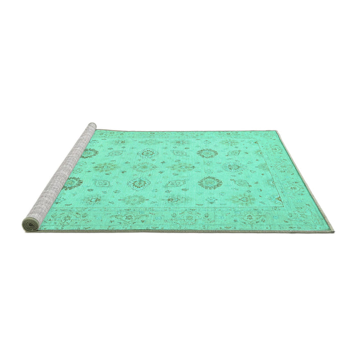 Sideview of Machine Washable Persian Turquoise Traditional Area Rugs, wshtr1822turq