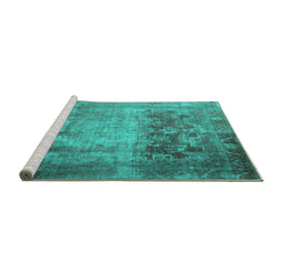 Sideview of Machine Washable Persian Turquoise Traditional Area Rugs, wshtr1823turq
