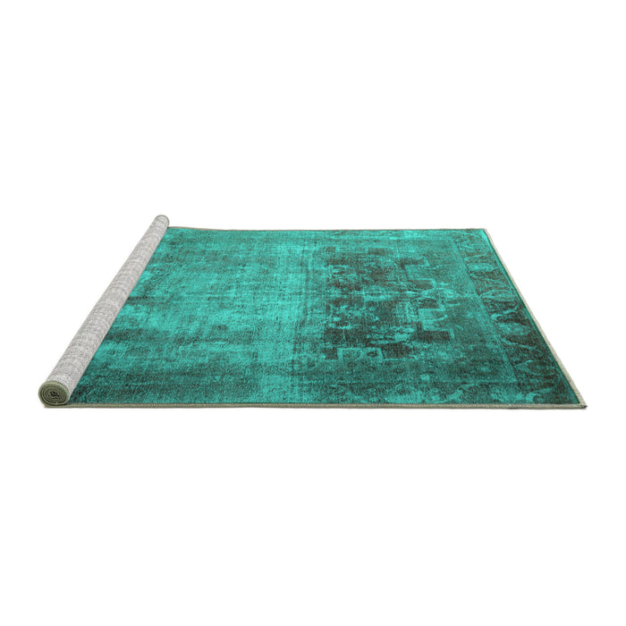 Sideview of Machine Washable Persian Turquoise Traditional Area Rugs, wshtr1823turq