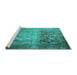 Sideview of Machine Washable Persian Turquoise Traditional Area Rugs, wshtr1823turq