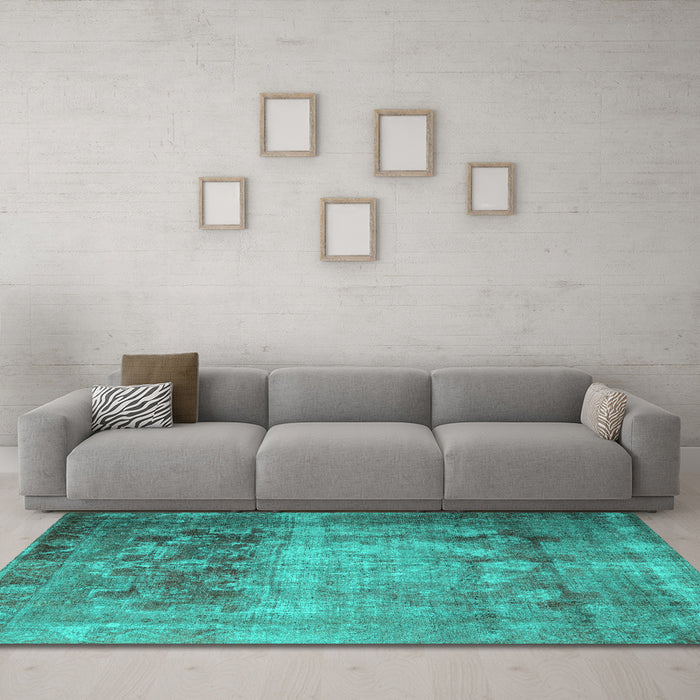Machine Washable Persian Turquoise Traditional Area Rugs in a Living Room,, wshtr1823turq