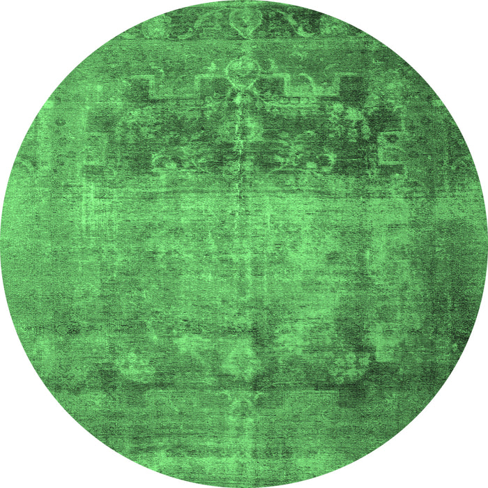 Round Machine Washable Persian Emerald Green Traditional Area Rugs, wshtr1823emgrn