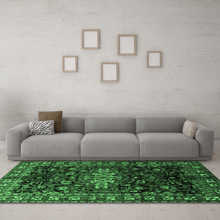 Machine Washable Persian Emerald Green Traditional Area Rugs in a Living Room,, wshtr1824emgrn