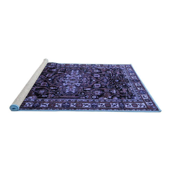 Sideview of Machine Washable Persian Blue Traditional Rug, wshtr1824blu