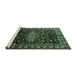 Sideview of Machine Washable Persian Turquoise Traditional Area Rugs, wshtr1824turq