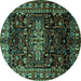 Round Machine Washable Persian Turquoise Traditional Area Rugs, wshtr1824turq