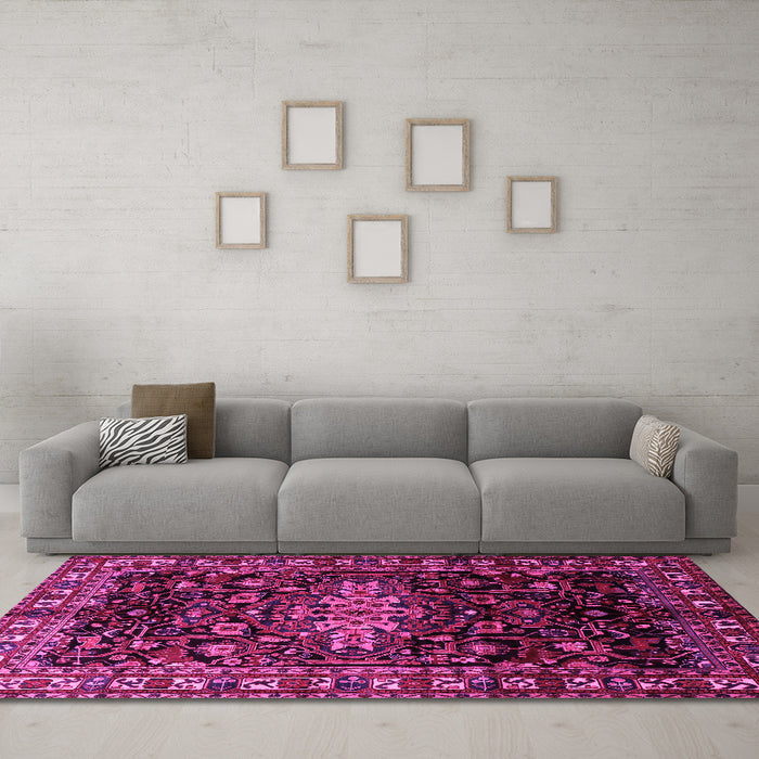 Machine Washable Persian Pink Traditional Rug in a Living Room, wshtr1824pnk