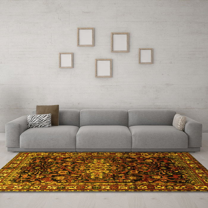 Machine Washable Persian Yellow Traditional Rug in a Living Room, wshtr1824yw