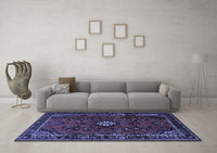 Machine Washable Persian Blue Traditional Rug, wshtr1825blu