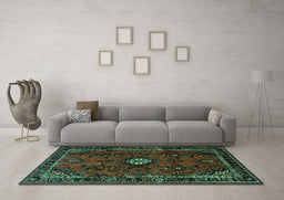 Machine Washable Persian Turquoise Traditional Area Rugs in a Living Room,, wshtr1825turq