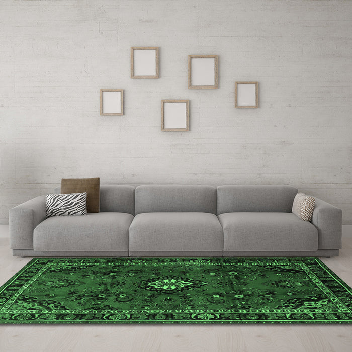 Machine Washable Persian Emerald Green Traditional Area Rugs in a Living Room,, wshtr1825emgrn