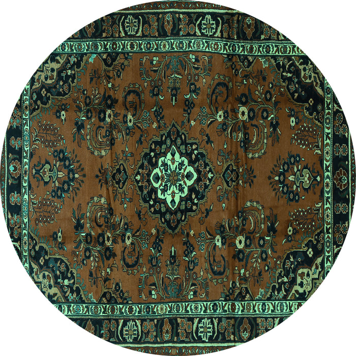 Round Persian Turquoise Traditional Rug, tr1825turq