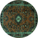 Round Machine Washable Persian Turquoise Traditional Area Rugs, wshtr1825turq