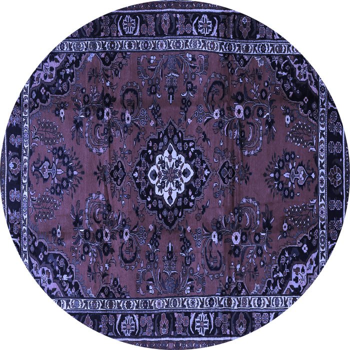 Round Machine Washable Persian Blue Traditional Rug, wshtr1825blu