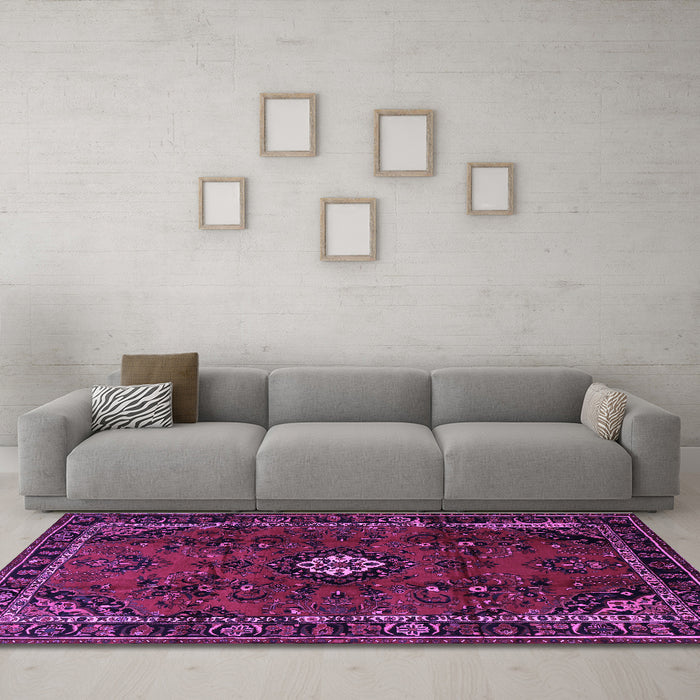 Machine Washable Persian Purple Traditional Area Rugs in a Living Room, wshtr1825pur