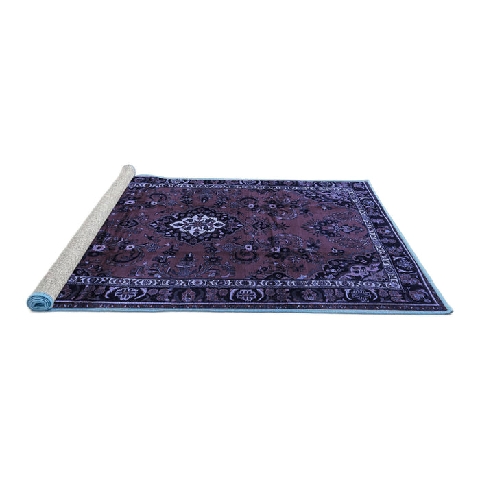 Sideview of Machine Washable Persian Blue Traditional Rug, wshtr1825blu
