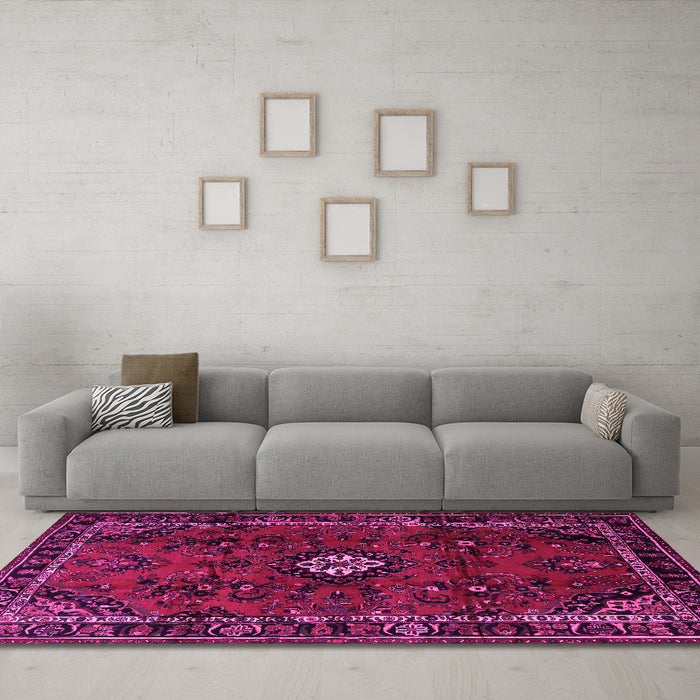 Machine Washable Persian Pink Traditional Rug in a Living Room, wshtr1825pnk