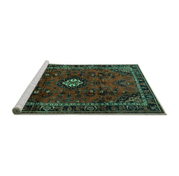 Sideview of Machine Washable Persian Turquoise Traditional Area Rugs, wshtr1825turq