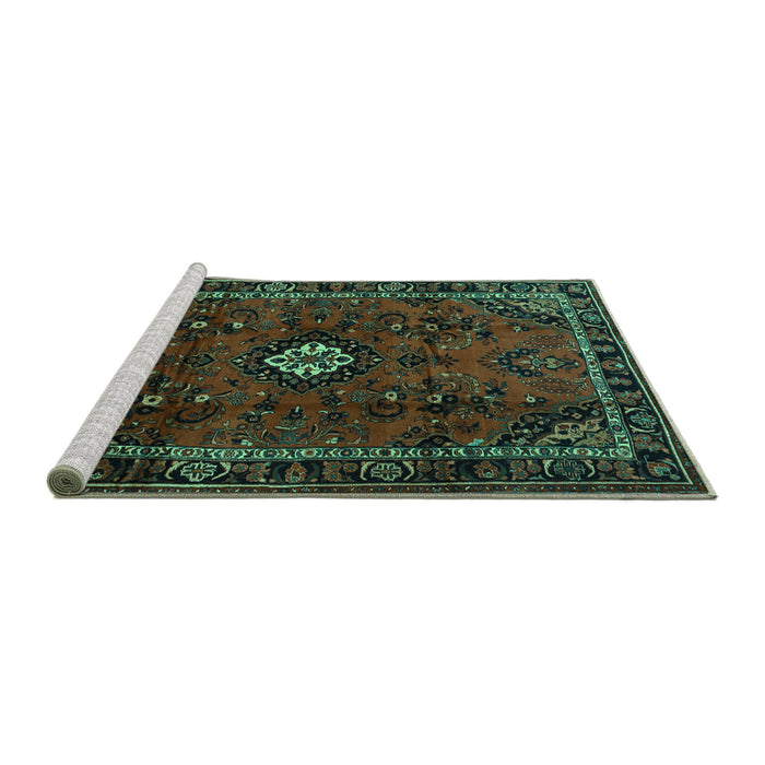 Sideview of Machine Washable Persian Turquoise Traditional Area Rugs, wshtr1825turq