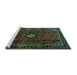 Sideview of Machine Washable Persian Turquoise Traditional Area Rugs, wshtr1825turq