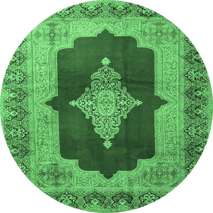 Round Machine Washable Medallion Emerald Green Traditional Area Rugs, wshtr1826emgrn