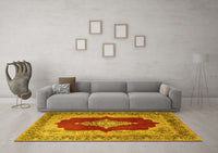 Machine Washable Medallion Yellow Traditional Rug, wshtr1826yw