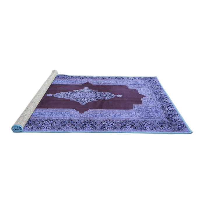 Sideview of Machine Washable Medallion Blue Traditional Rug, wshtr1826blu