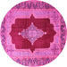 Round Machine Washable Medallion Pink Traditional Rug, wshtr1826pnk