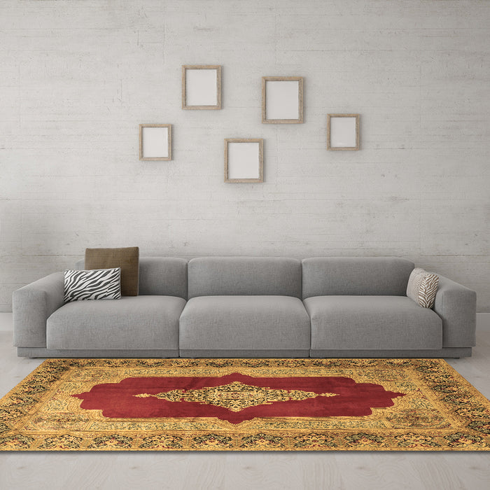 Machine Washable Medallion Brown Traditional Rug in a Living Room,, wshtr1826brn