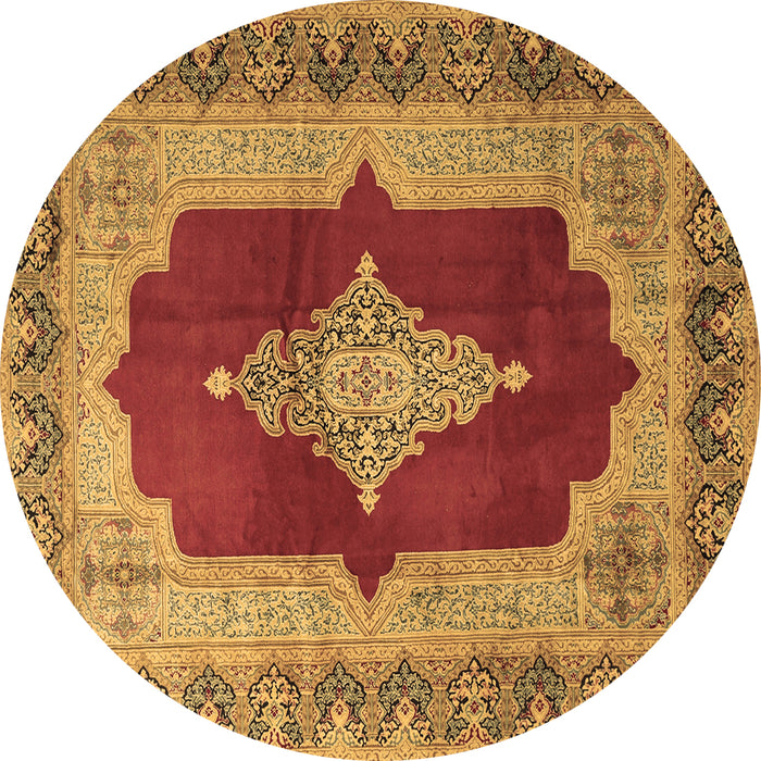 Round Machine Washable Medallion Brown Traditional Rug, wshtr1826brn