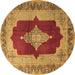 Round Machine Washable Medallion Brown Traditional Rug, wshtr1826brn