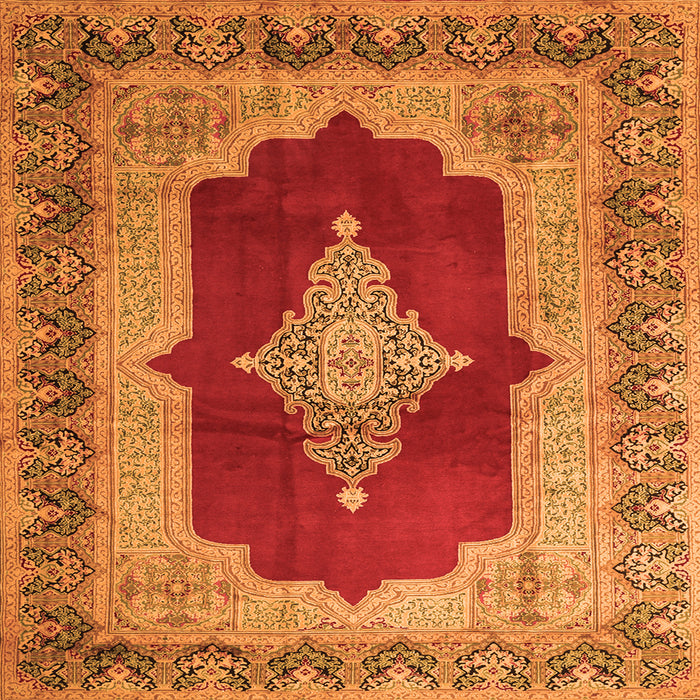 Round Machine Washable Medallion Orange Traditional Area Rugs, wshtr1826org