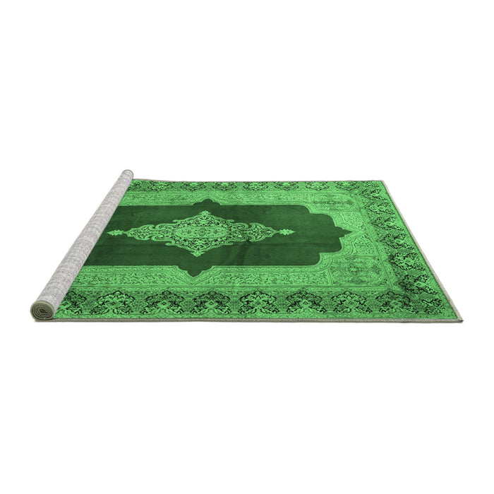 Sideview of Machine Washable Medallion Emerald Green Traditional Area Rugs, wshtr1826emgrn