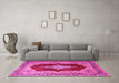 Machine Washable Medallion Pink Traditional Rug in a Living Room, wshtr1826pnk