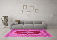 Machine Washable Medallion Pink Traditional Rug, wshtr1826pnk