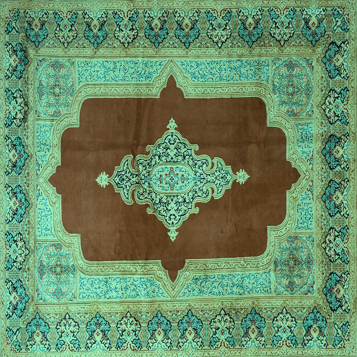 Square Machine Washable Medallion Turquoise Traditional Area Rugs, wshtr1826turq