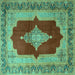 Square Machine Washable Medallion Turquoise Traditional Area Rugs, wshtr1826turq