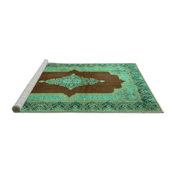 Sideview of Machine Washable Medallion Turquoise Traditional Area Rugs, wshtr1826turq