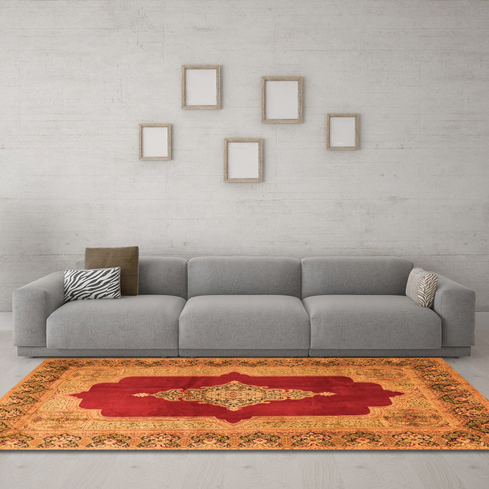 Machine Washable Medallion Orange Traditional Area Rugs in a Living Room, wshtr1826org